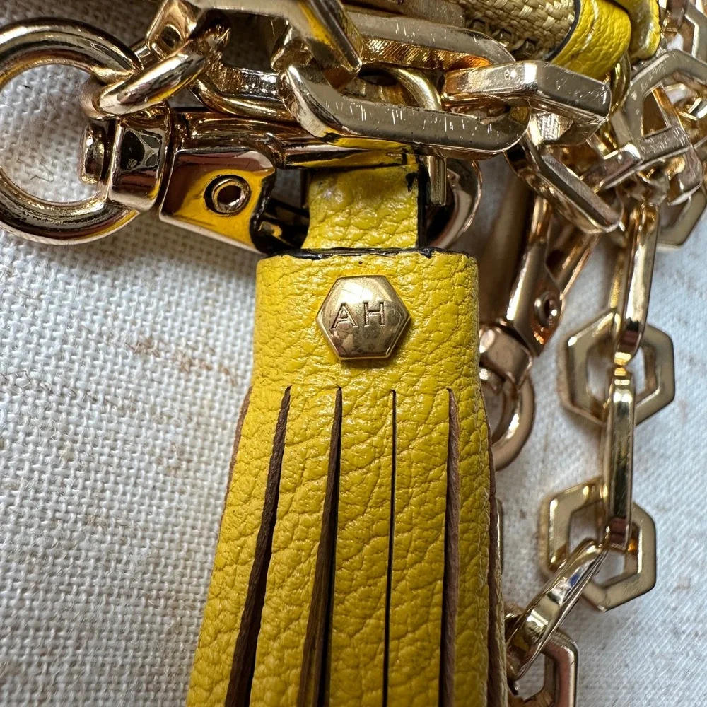 Anya Hindmarch Yellow Eyes Leather Pouch Crossbody Bag Detachable Gold Chain‎